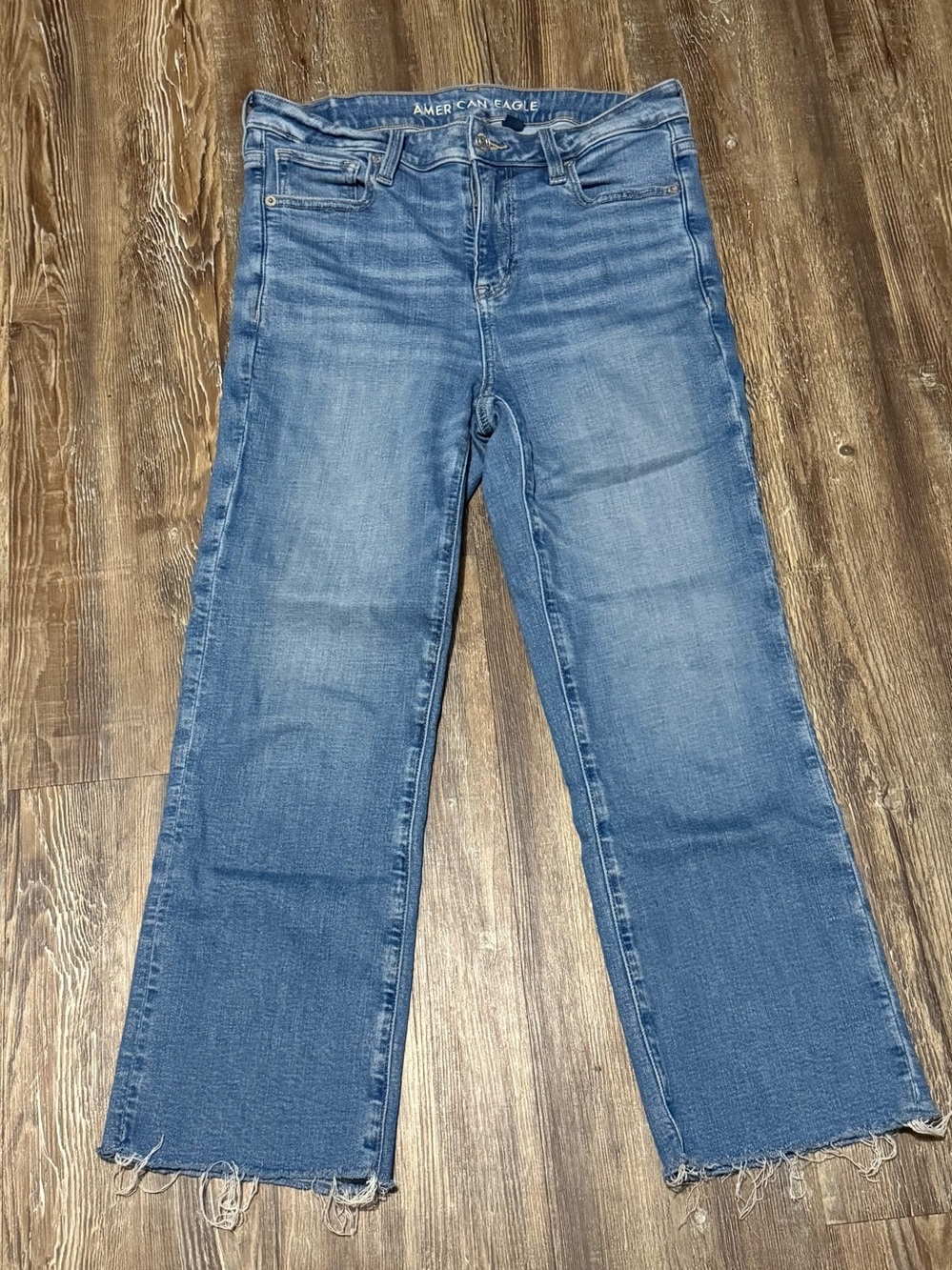 American Eagle Kick Boot Jeans Women's 6 Short Frayed Hem High Rise Denim